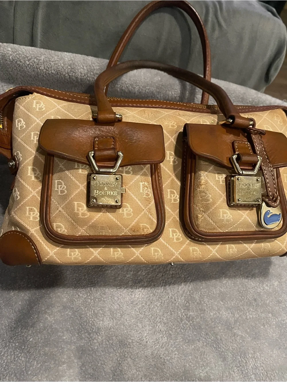 Vintage Dooney & Bourke Tan Canvas with Brown Leather Trim Satchel